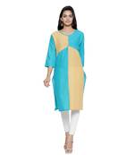Turquoise printed cotton cotton-kurtis