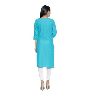 Turquoise printed cotton cotton-kurtis 2
