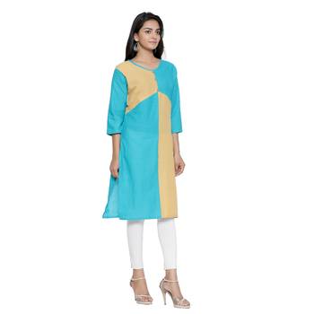Turquoise printed cotton cotton-kurtis 3
