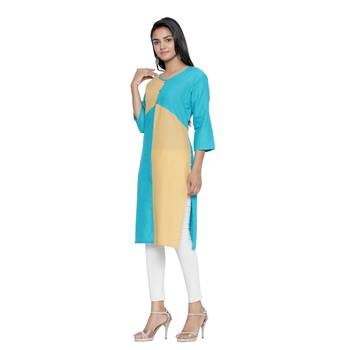 Turquoise printed cotton cotton-kurtis 4