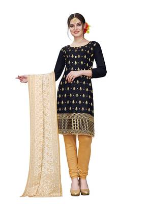 black embroidered cotton unstitched salwar with dupatta 1