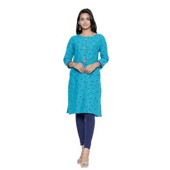 Turquoise printed cotton cotton-kurtis 1