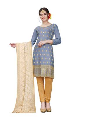 grey embroidered cotton unstitched salwar with dupatta 1