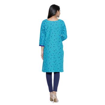 Turquoise printed cotton cotton-kurtis 2
