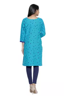 Turquoise printed cotton cotton-kurtis