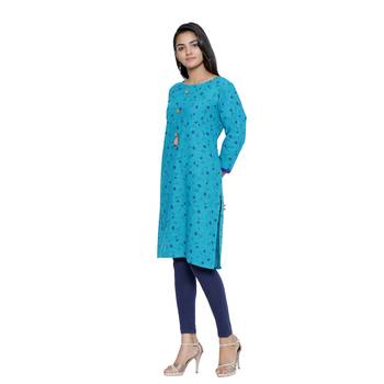 Turquoise printed cotton cotton-kurtis 3