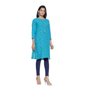 Turquoise printed cotton cotton-kurtis 4
