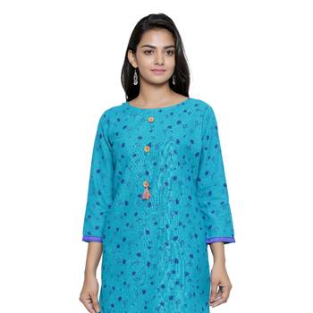 Turquoise printed cotton cotton-kurtis 5