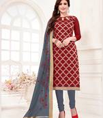 maroon embroidered jacquard unstitched salwar with dupatta