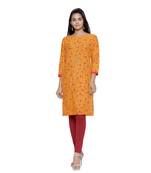 Mustard printed cotton cotton-kurtis