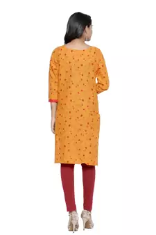 Mustard printed cotton cotton-kurtis