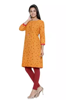 Mustard printed cotton cotton-kurtis