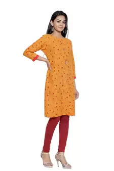 Mustard printed cotton cotton-kurtis