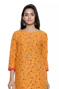 Mustard printed cotton cotton-kurtis