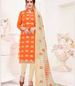 orange embroidered jacquard unstitched salwar with dupatta