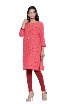 Coral printed cotton cotton-kurtis