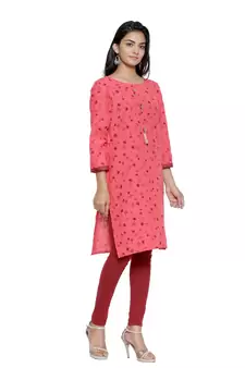 Coral printed cotton cotton-kurtis