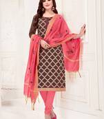 brown embroidered jacquard unstitched salwar with dupatta