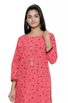 Coral printed cotton cotton-kurtis