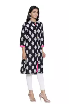 Black printed cotton cotton-kurtis