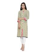 Cream printed cotton cotton-kurtis
