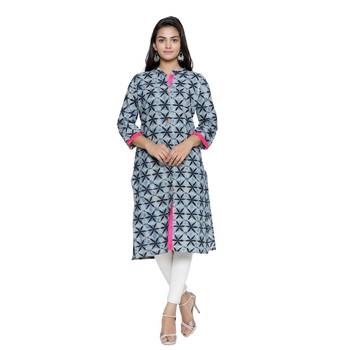 Grey printed cotton cotton-kurtis 1