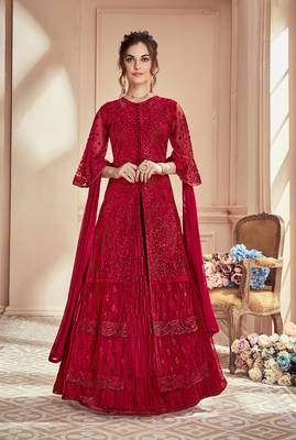 Red embroidered net salwar 1