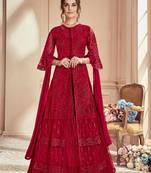 Red embroidered net salwar