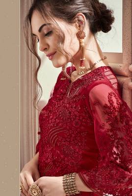 Red embroidered net salwar 2