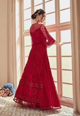 Red embroidered net salwar 3