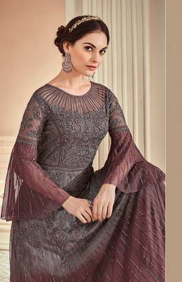 Grey embroidered net salwar 2