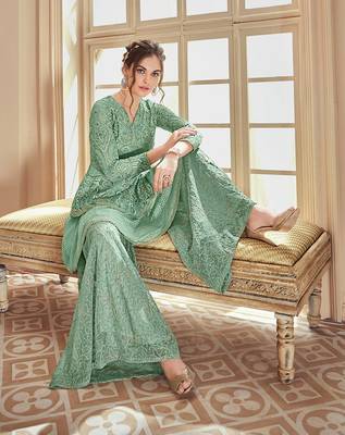 Blue embroidered net salwar 2