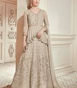 Cream embroidered net salwar