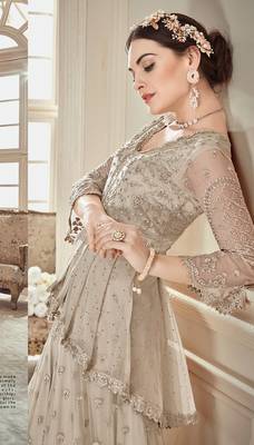 Cream embroidered net salwar 2