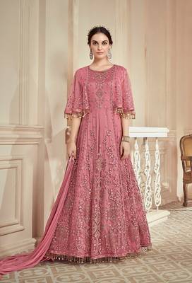 Pink embroidered net salwar 1