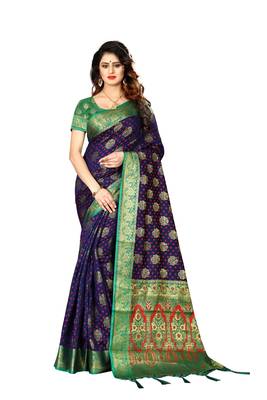 Navy blue woven art silk sarees saree with blouse 1