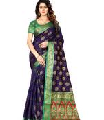 Navy blue woven art silk sarees saree with blouse