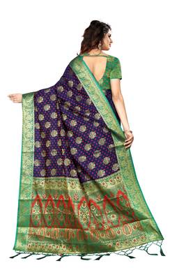 Navy blue woven art silk sarees saree with blouse 2
