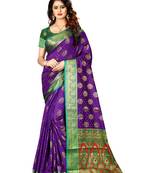 Purple woven art silk sarees saree with blouse