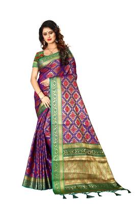 Purple woven art silk sarees saree with blouse 1