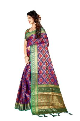 Purple woven art silk sarees saree with blouse 3