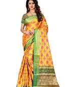 Yellow woven art silk sarees saree with blouse