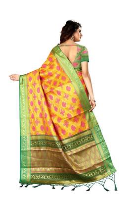 Yellow woven art silk sarees saree with blouse 2