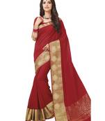 Red woven raw silk saree with blouse