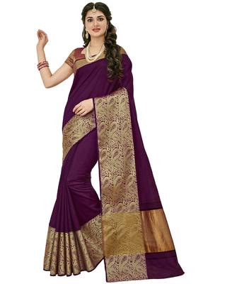 Purple woven raw silk saree with blouse 1