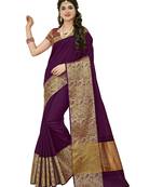 Purple woven raw silk saree with blouse