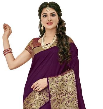 Purple woven raw silk saree with blouse 2