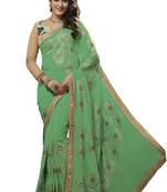Green embroidered georgette saree with blouse