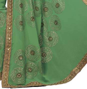 Green embroidered georgette saree with blouse 3