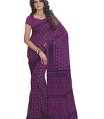 Purple woven cotton saree with blouse